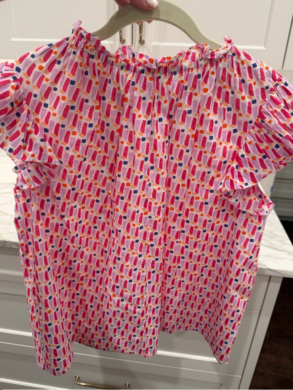 THML Pink Multicolor Ruffle-Neck Printed Blouse - Picture 2 of 3